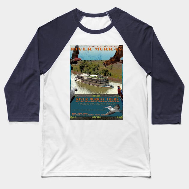 River Murray Retro Travel 01A Baseball T-Shirt by seadogprints